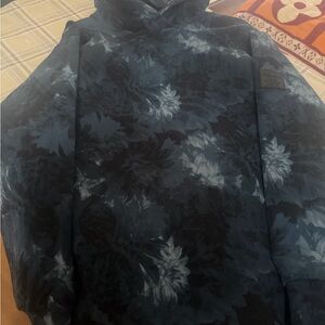 Floral Patterned Blue Hoodie